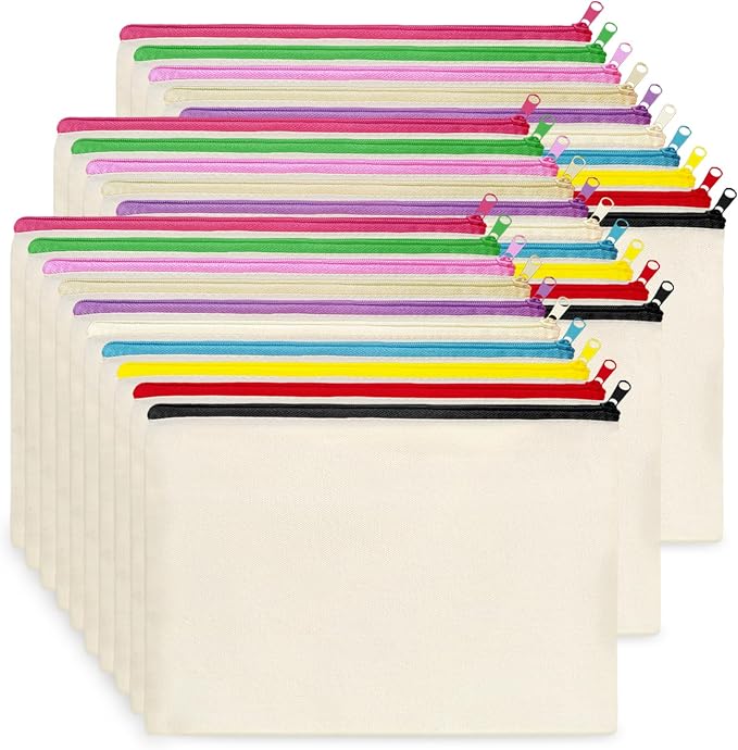 Koolmox Makeup Bags Bulk 30 Pack, Canvas Pouch with Zipper of 10 Colors, 8x5'' Blank Cotton Pouches for Embroidery, Tie Dye, Marker, Circuit Projects, Christmas Gifts, Travel Bag for Pen Pencil by Koolmox