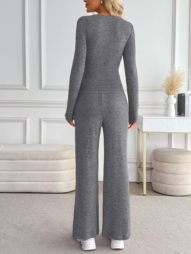 LILLUSORY Womens 2 Piece Matching Lounge Sets 2026 Fall Fashion Outfits | Long Sleeve Top & Drawstring Wide Leg Pants with Pockets, Workout Gym Comfort Sweat Suit, Travel Airport Vacation Clothing - Image 4