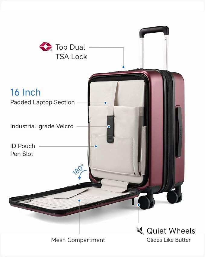 LUGGEX Carry On Luggage 22x14x9 Airline Approved, Expandable Polycarbonate Suitcase with Front Pocket (FX-Core, Cherry, 20 Inch) - Image 2