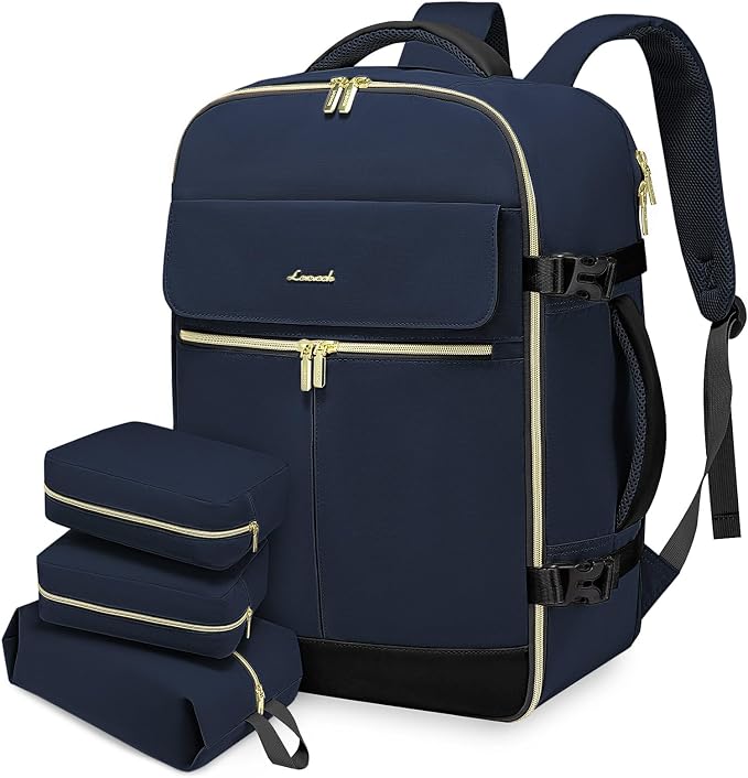 LOVEVOOK Carry On Backpack, 40L Travel Backpack Women with 3 Packing Cubes, TSA Airline Approved Suitcase Bag as Personal Item, Waterproof 17 inch Laptop Backpack for Weekender Overnight, Dark Blue by LOVEVOOK