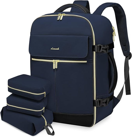 LOVEVOOK Carry On Backpack, 40L Travel Backpack Women with 3 Packing Cubes, TSA Airline Approved Suitcase Bag as Personal Item, Waterproof 17 inch Laptop Backpack for Weekender Overnight, Dark Blue by LOVEVOOK
