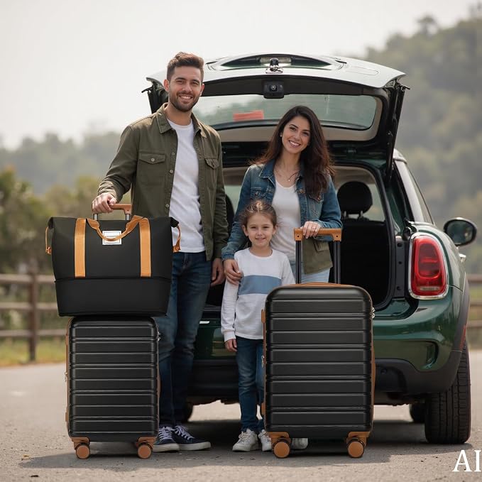6 Piece Luggage Set Hard Shell - Black Expandable Suitcases with Spinner Wheels and Duffel Bags for Family Travel, Durable Carry On Luggage Sets with Lock for Women and Men - Image 7