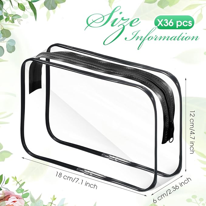 Reginary 36 Pieces Clear Makeup Bags Travel Size Toiletry Bags Bulk, Waterproof PVC Cosmetic Pouches with Zipper and Black Trim, Transparent Airport Quart Size Compliant Bag Organizer for Vacation - Image 2