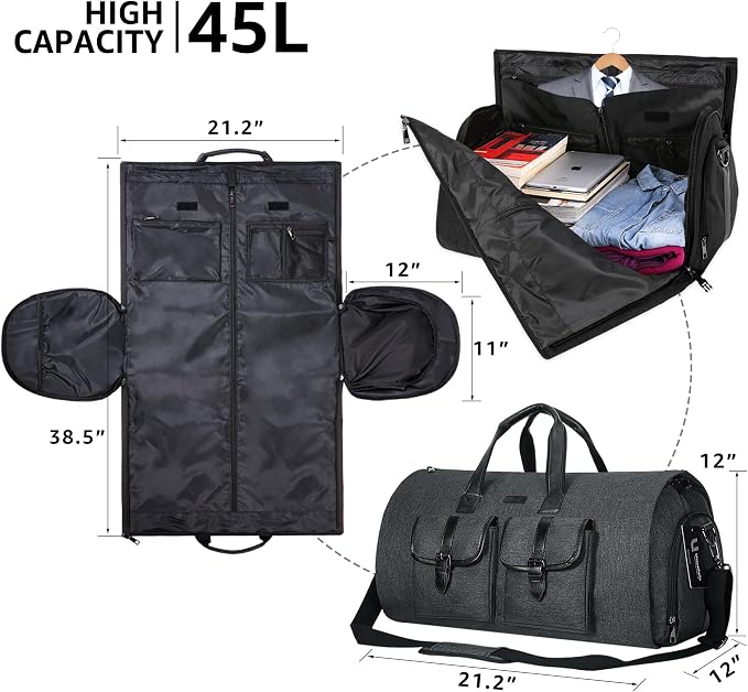 UNIQUEBELLA Travel Garment Duffel Bag, 45L Carry on Suit Bag for Men Convertible Foldable Weekend Bag with Shoe Compartment - Image 4