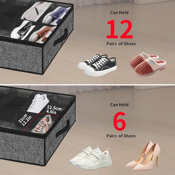 Onlyeasy Sturdy Under Bed Shoe Storage Organizer, Set of 2, Fit 12 to 24 Pairs, Underbed Shoes Closet Storage Solution with Clear Window, Breathable, L29.3 x W23.6 x H5.9, Linen-like Black, MXAUBSB2P - Image 8
