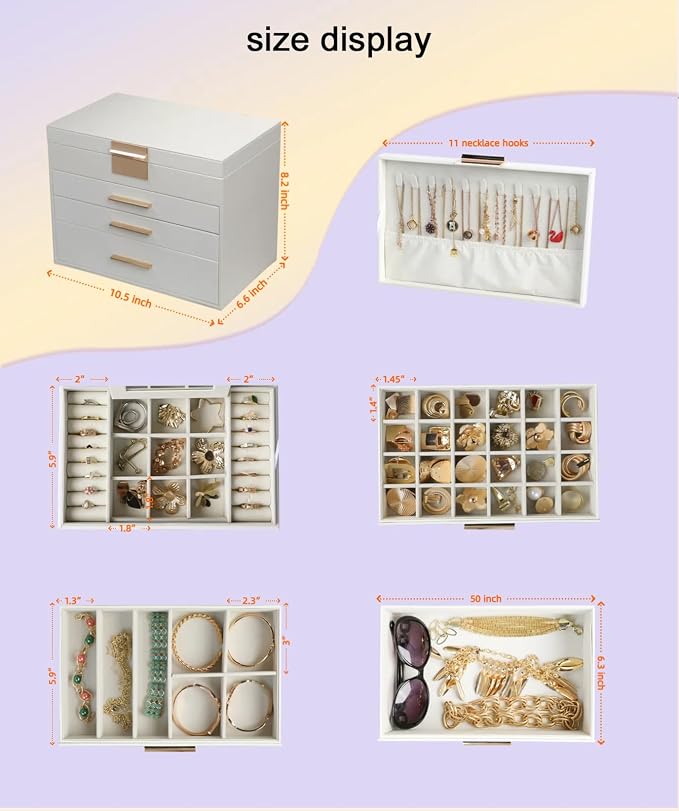 BOOVO Jewelry Boxes for Women, White and Black 6 Layer Large Jewelry Box for Necklace, Bracelet, Earrings, Rings Storage, Jewelry holder Organizer for Girls Gift (White, 5 Layer) - Image 2