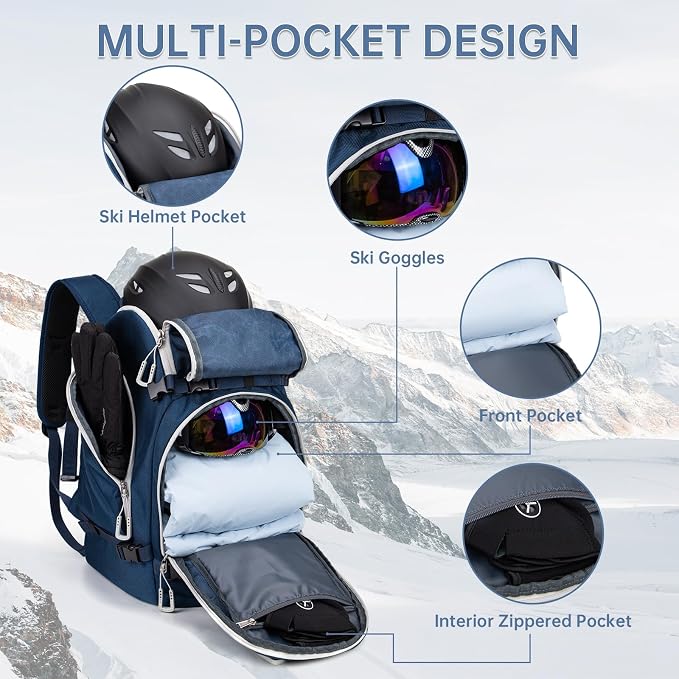 Ski Boot Bag, 50L Ski Boot Travel Backpack for Skis, Snowboard & Accessories, Waterproof Padded Ski Boot Bag Backpack - Image 3