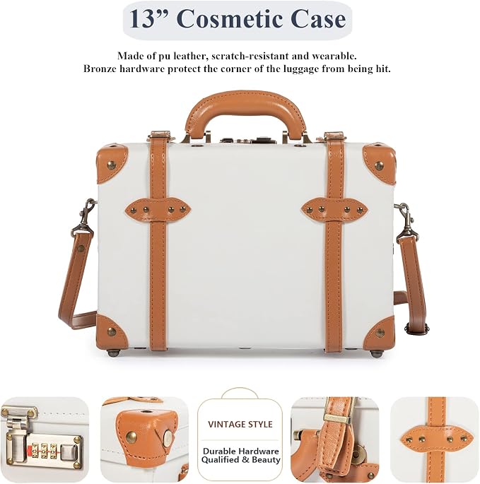 COTRUNKAGE Minimalist 2 Piece Vintage Luggage Sets Travel Carry On Suitcase for Women with Spinner Wheels, Pearl White - Image 4