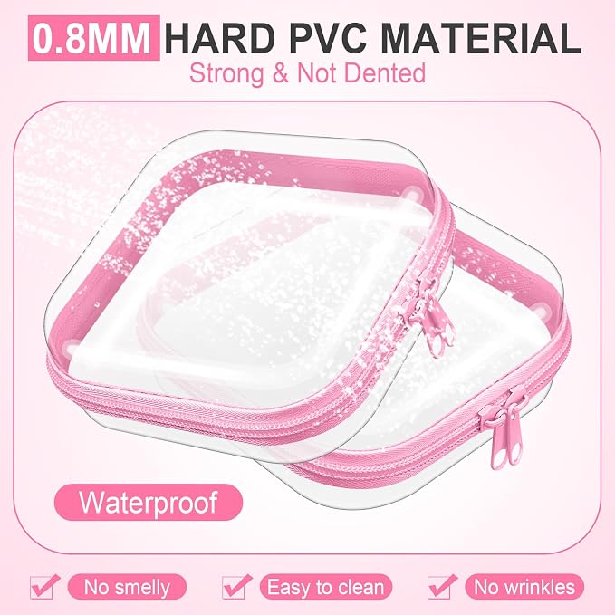 Sanwuta 6 Pcs Clear Hard Zipper Case Plastic Zipper Pouches Transparent Makeup Bag Pencil Case Pouches Toiletry Diaper Bag for Travel Toy Storage Organizer Bins(Pink,5 x 5 x 2 Inch) - Image 4