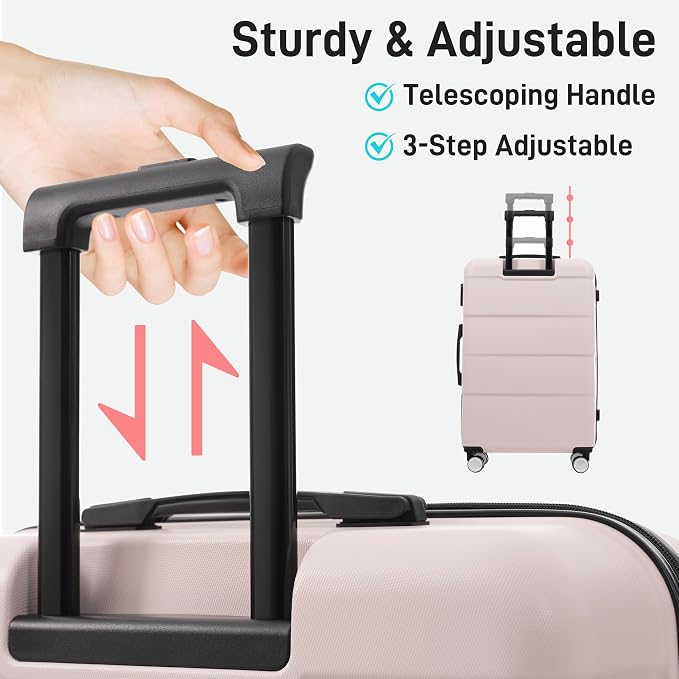 Merax Luggage Sets 3 Piece, Suitcases with Spinner Wheels,Light Pink | Lightweight Travel Luggage with Lock, ABS Hardshell Suitcase Set 20/24/28 IN - Image 4