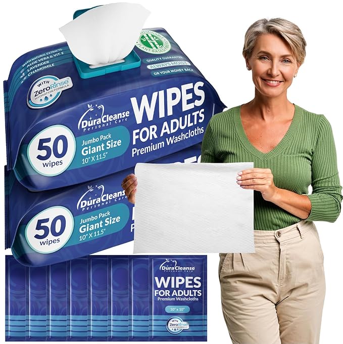 XL Bath Wipes for Adults No Rinse (2 Pack) – 100 Count + 8 Travel Body Wipes, 10" x 11.5" Disposable Washcloths for Elderly Incontinence, After Surgery and Elder Care