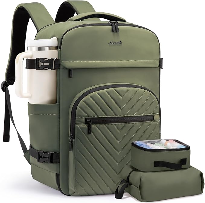 LOVEVOOK 40L Travel Backpack for Women Men, TSA Personal Item Travel Bag Fits 17.3inch Laptop, Waterproof Airline Approved Carry On Luggage With 2 Cubes for Weekender Hiking Business, Army Green by LOVEVOOK