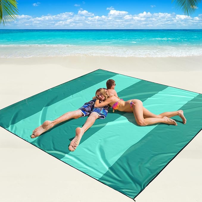WIWIGO Beach Blanket Waterproof Sandproof Beach Mat 79" X 83"/10'x9'for 2-8 Adults Quick Drying Outdoor Picnic Mat Beach Accessories for Travel, Camping, Hiking by WIWIGO