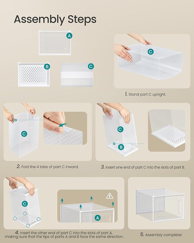 SONGMICS Shoe Boxes, Pack of 18 Shoe Storage Organizers, Stackable Clear Plastic Boxes for Closet, Sneakers, 13.1 x 9.9 x 7.4 Inches, Transparent and White ULSP18MWT - Image 7