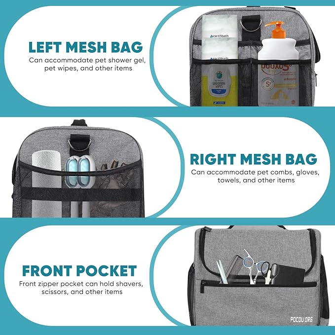 Pet Travel/Grooming Supplies Organizer Carry Bag - Compatible with Oneisall/Neabot Dog Grooming Vacuum, Large Capacity - Bag Only (Gray) - Image 3