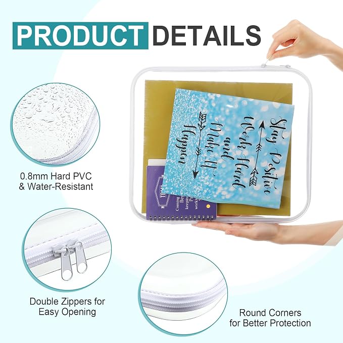 Hoolerry 4 Pcs Hard Clear Zipper Case Makeup Bags Plastic Zipper Pouch Transparent Storage Box Containers for Cosmetics, Snacks, Building Blocks, Puzzles(Clear,13.8 x 11.8 x 2 in,White) - Image 3