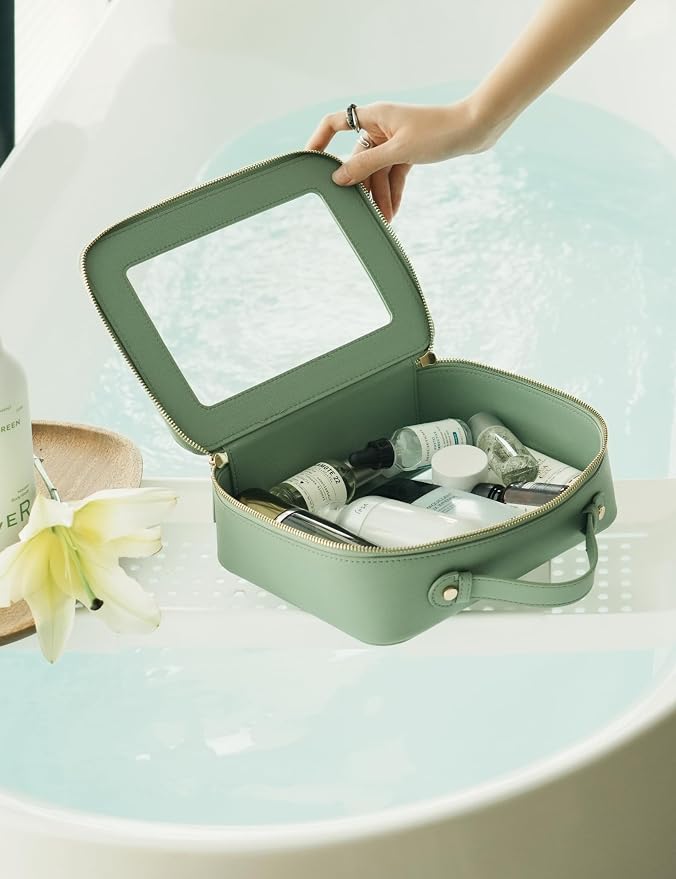 Popvibe Clear Makeup Bag Travel Cosmetic Case Transparent Toiletry Bag with Zipper, Portable Make Up Organizer Traveling Compact Car Bag for Essentials, Sage Green, Large - Image 8
