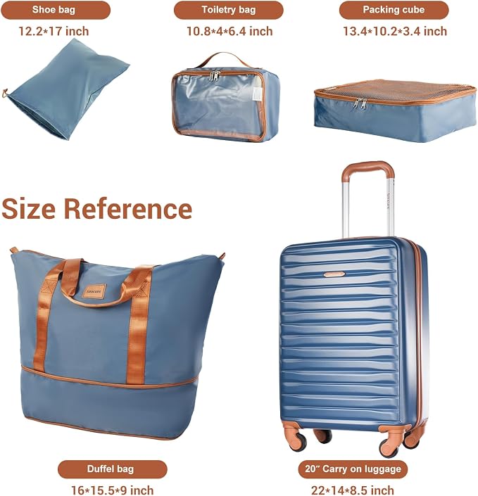 3 Piece ABS+PC Luggage Set, Carry On with Spinner & Duffle | 20" Carry-On + Waterproof Underseat Duffel + Toiletry Bag. 360° Spinner Wheels,Fits Overhead Bins,For Business & Travel - Image 4