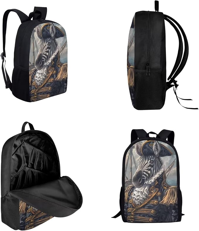 17 Inch Animal Print School Backpack And Lunch Box Set for Kids Lightweight Funny Pirate Zebra Backpack for Boys Girls Sturdy School Bag with Insulated Lunchbox Pencil Case Student Bookbag - Image 3