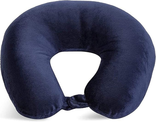 Wolf Essentials Adult Cozy Soft Microfiber Neck Pillow for Travel – Compact, Machine Washable - Perfect for Airplane, Car, or Home Use - Filled and Finished in The USA – Navy by WorldsBest