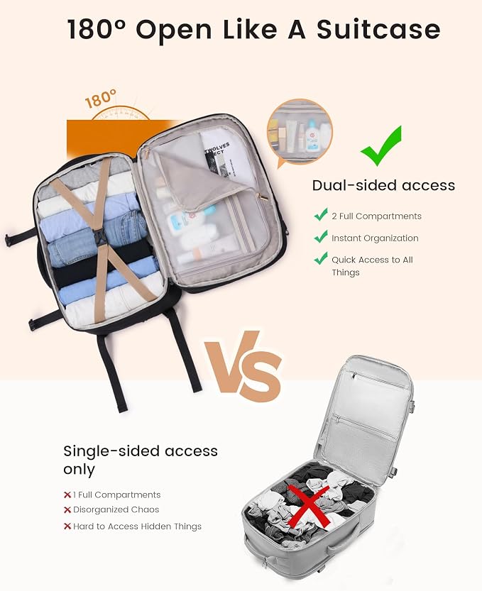 LOVEVOOK Travel Backpack for Women & Men, Carry On Backpack with Cup Holder, Personal Item Travel Bag Flight Approved with Padded Laptop Compartment, Weekender Daypack With 2 Cubes, 18 Inch Black - Image 4