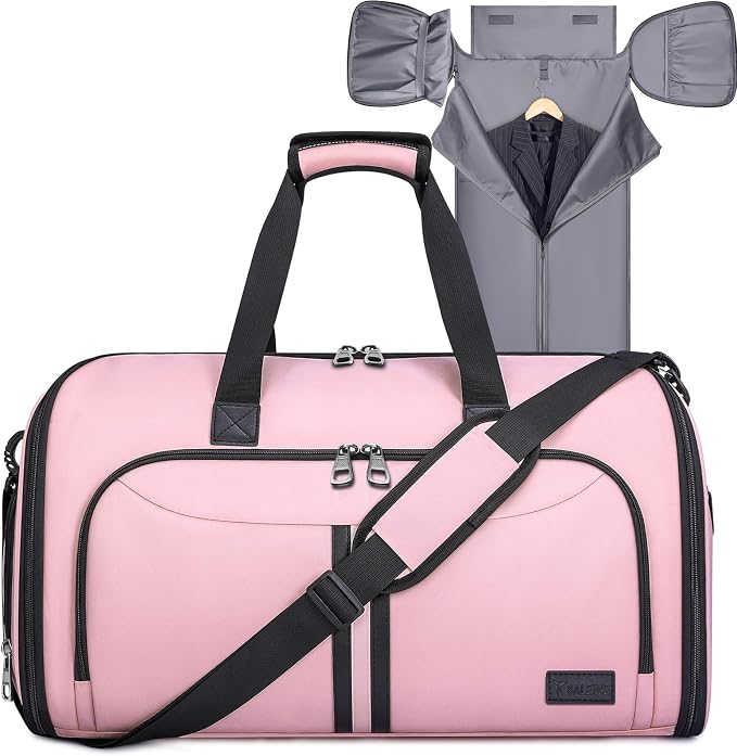 BALEINE Travel Garment Bag, Travel Suit Bag for Men, Water Resistant Carry on Garment Bag for Hanging Clothes, Garment Duffel Bag for Travel Business (Pink-Convertible) by BALEINE