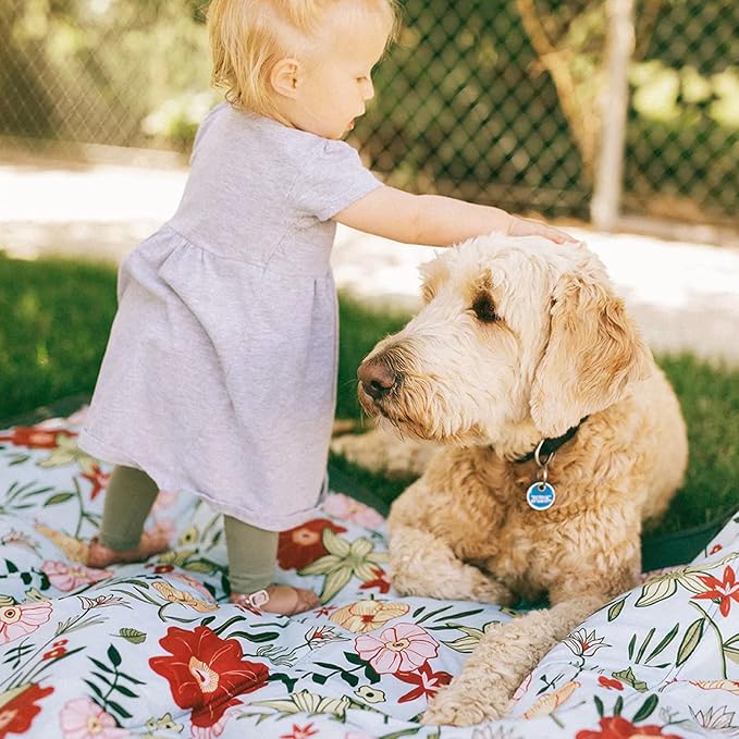 Little Unicorn 5'x10' XL Outdoor Family Picnic & Beach Blanket | Durable & Water-Resistant Fabric | Compact Fold & Easily Wipes Clean | Zipper Pocket (Primrose Patch) - Image 9