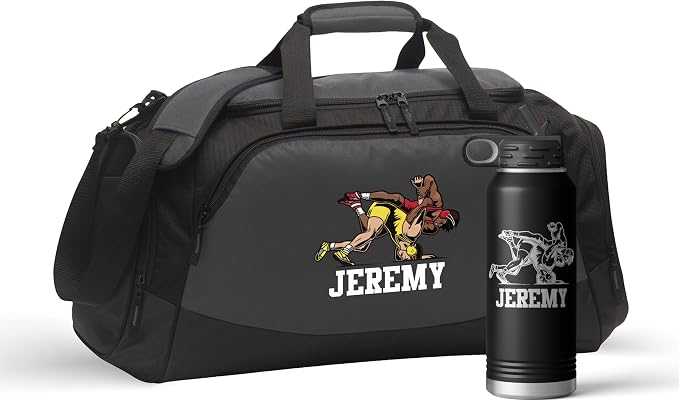 Alterd Industries Wrestling Duffel Bag - Personalized Wrestler Gym Bag, Girls Wrestling, wrestling bags for boys, Water Bottle, Backpack, Accessories (Male Wrestler, Charcoal/Black, Bag/Bottle Combo) by VitalSignsNW