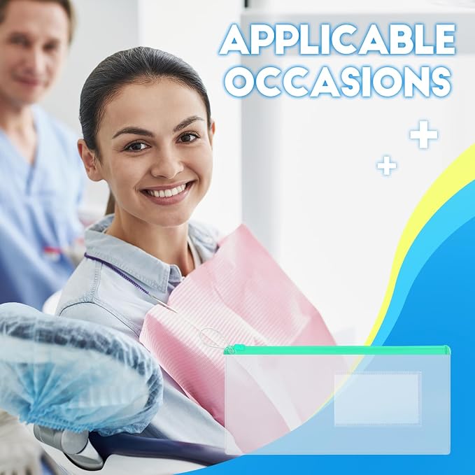 Timgle 400 Pcs Dental Zipper Pouches Dental Bags for Patients Bulk with Business Card Holder Clear Toothbrush Pouch Plastic Pencil Pouch for Students Teacher Prizes, Color Random - Image 4