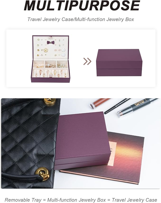Travel Jewelry Case Large Jewelry Box Jewelry Travel Organizer Jewelry Case with Handle Removable Tray Best Gift for Women Girls (Wine) - Image 5