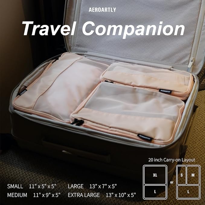 Compression Packing Cubes for Travel, Carry On Suitcase Organizer, Travel Essentials for Women and Men, Travel Bags for AEROARTLY Luggage, Holiday & Birthday Gifts Bags (4pc Set, Pink) - Image 7