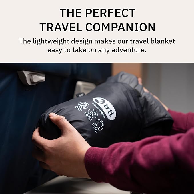 trtl Mini Wrap Compact Travel Blanket - Quilted Insulation - Convenient, Packable Blanket - Comes with Roll-Top Bag - Features a Secure Pocket