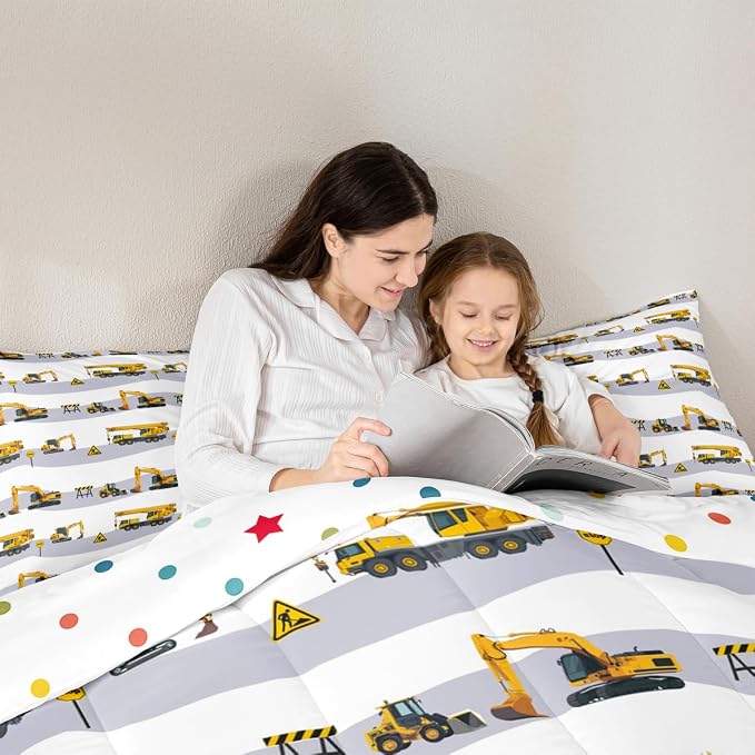 Construction Excavator Comforter Set for Boys, Kids Tractor Truck Down Comforter Twin, Machinery Crane Mixer Bedding Set for Girls Teen Bedroom Cartoon Vehicle Duvet Sets with 1 Pillow Case - Image 5