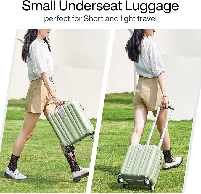 Hanke 14 Inch Underseat Carry On Luggage with Wheels Hard Shell Suitcases Carry On Bag Lightweight Small Mini Suitcase Travel Luggage for Travel（Bamboo Green） - Image 2