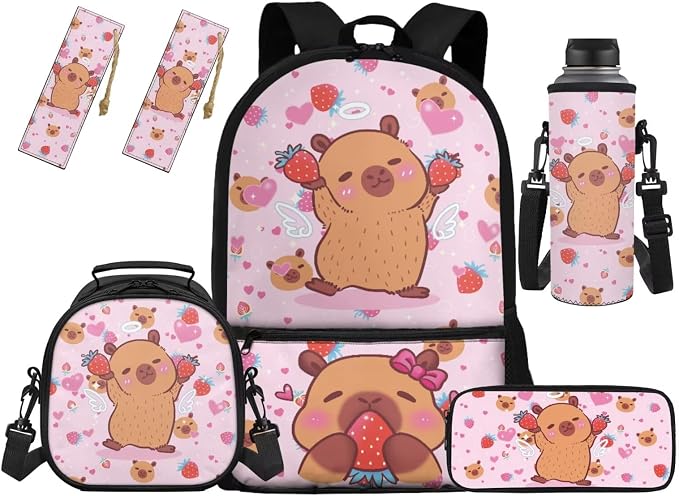 Cute Capybara Backpacks Kids School Bag with Lunch Box Pencil Case Water Bottle Sleeve Bookmark for Boys Girls 17 Inch Elementary School Daypack Travel Camping by Unknown