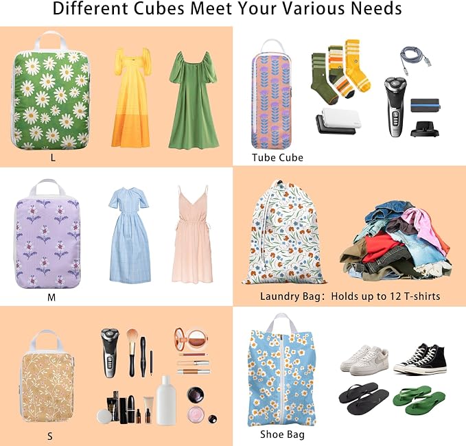 6 Pcs Compression Packing Cubes, Packing Cubes for Travel, Waterproof Luggage Organizer Bags Set, Cute Packaging Cubes for Women Kids Backpack Carry-Ons - Image 3
