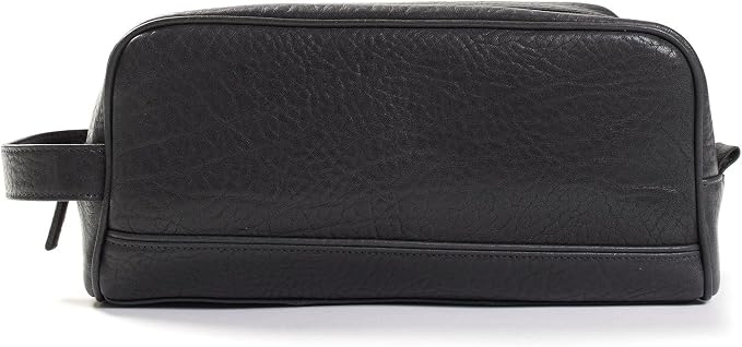 Leatherology Premium Ebony Double Zip Toiletry Bag – Full-Grain Leather Men's Dopp Kit with Dual Compartments, Water-Resistant Lining & Top-Stitched Handle by Leatherology