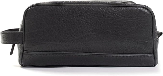 Leatherology Premium Ebony Double Zip Toiletry Bag – Full-Grain Leather Men's Dopp Kit with Dual Compartments, Water-Resistant Lining & Top-Stitched Handle by Leatherology