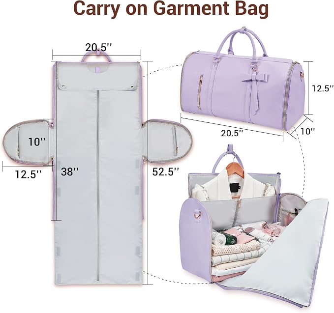 Garment Bags for Travel for Women, Stylish Garment Duffle Bag, Convertible & Foldable 2 in 1 PU Suit Bag For Hanging Clothes, Business Trip Bag With Toiletry Pocket & Shoes Compartment, Purple - Image 2
