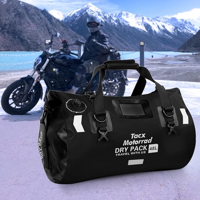 Waterproof Duffel Bag, Roll-top Dry Bag Tail Bag with Large Storage Space, Waterproof Luggage Duffle Bags with Quick-fixed Straps for Camping, Rafting,Kayaking, Traveling, 48L-Black - Image 6
