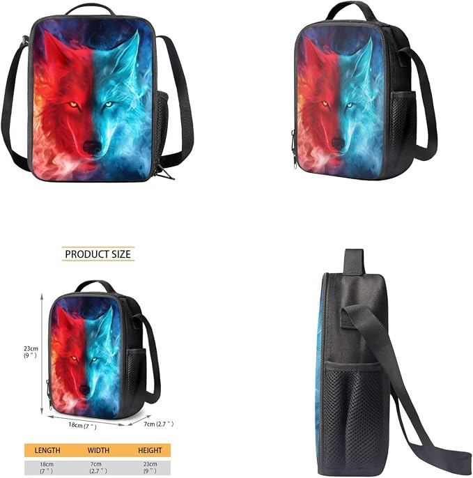 Fire Wolf Backpack for Boys Kids Backpack with Lunch Box Water Bottle Carrier and Large Pencil Case 4PCS Set Bookbag with Front Pocket for School Teens 17 inch Lightweight School Bag for Girls - Image 4