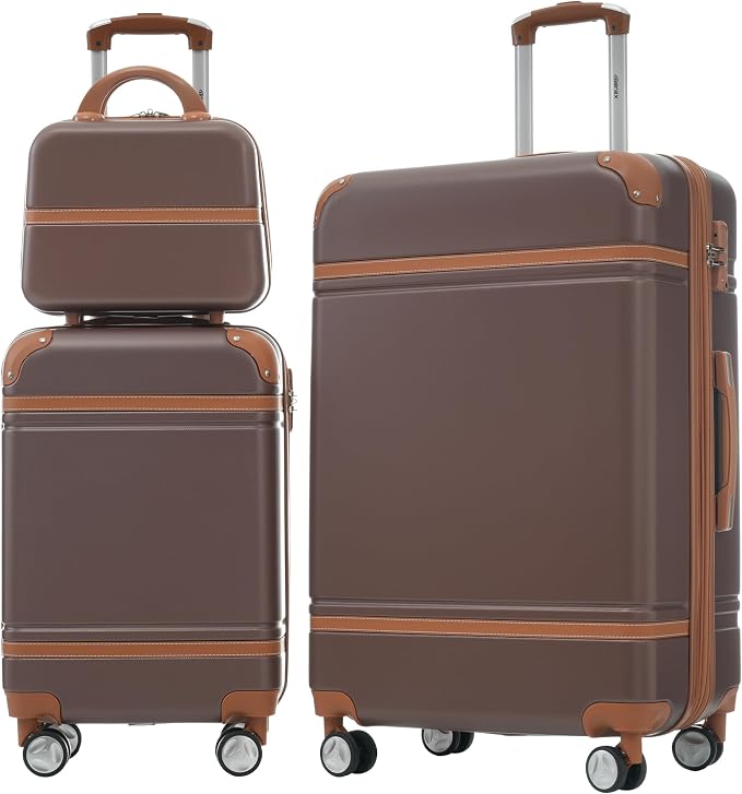 Merax Luggage Set 2 Piece Suitcase Set with Cosmetic Case Expandable Spinner Wheels Vintage Luggage Sets(Brown,20"+28") by Merax
