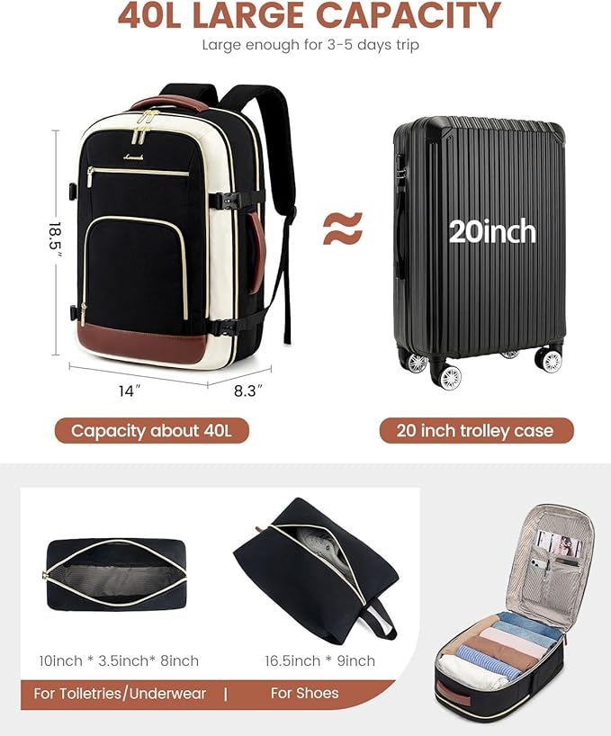 LOVEVOOK Carry On Travel Backpack for Women Flight Approved, 40L Large Personal Item Backpack Travel Bag for Airplanes, Business 17 Inch Laptop Backpack, Weekender Overnight Daypack, with 2 Cubes - Image 3