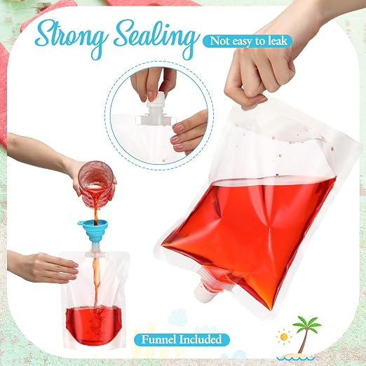 Patelai Plastic Liquid Pouch Reusable Juice Pouches Travel Water Pouch Leak Proof Bags Bulk with Collapsible Silicone Funnel for Travel Outdoor (60 Pieces,24 oz) - Image 2