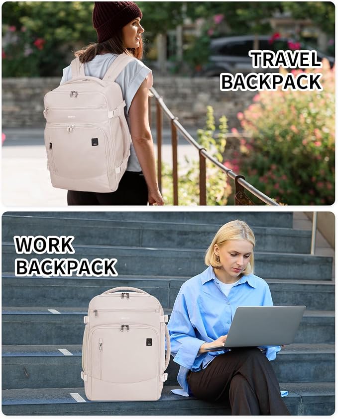 ECOHUB Travel Backpack for Women, 18x14x8 Frontier Airlines Personal Item Bag with Clear Toiletry Bag, Laptop Carry on Backpack with USB Port, Airline Approved Under Seat 14 Pockets 30L, Beige - Image 9