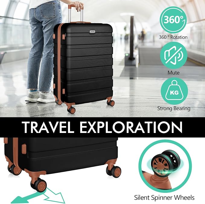 AnyZip Luggage PC ABS Hardside Lightweight Suitcase with 4 Universal Wheels TSA Lock Checked-Large 28 Inch Black Brown - Image 3