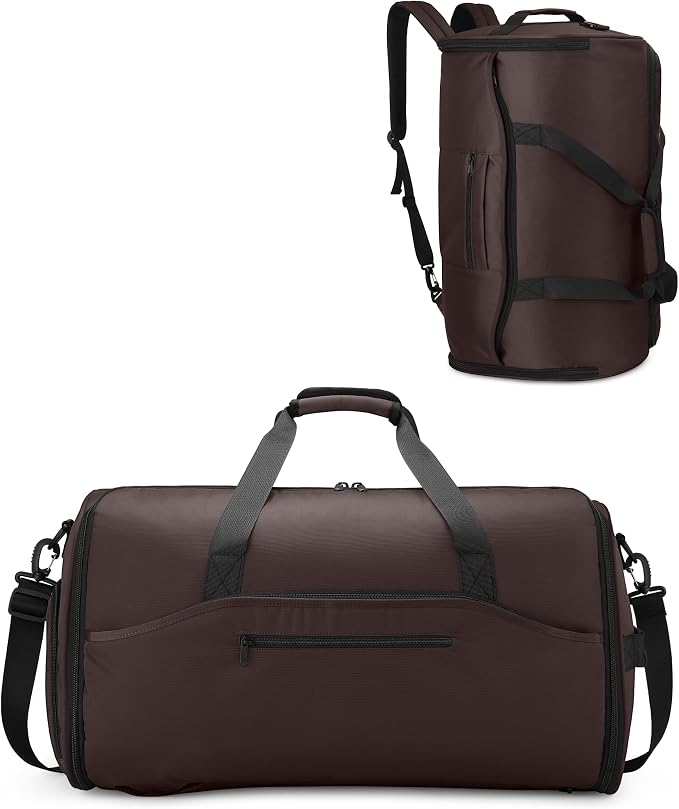 NPBAG Convertible Garment Duffle Bags for Travel - Carry on Garment Bag, Suit Bag for Men & Women, 3 in 1 Foldable Travel Duffle Backpack with Shoulder Strap (Brown) by NPBAG