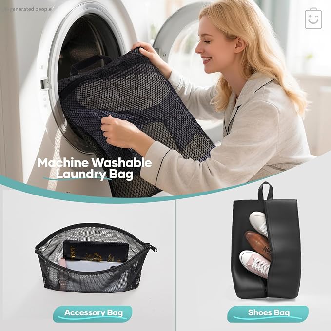 Veken 8 Set Compression Packing Cubes Garment Bags for Travel Essentials,Compressible Expandable Luggage Organizer Bags for Clothing,Space Saver Bags with Over 1000 pcs of Mesh Holes(Black) - Image 6