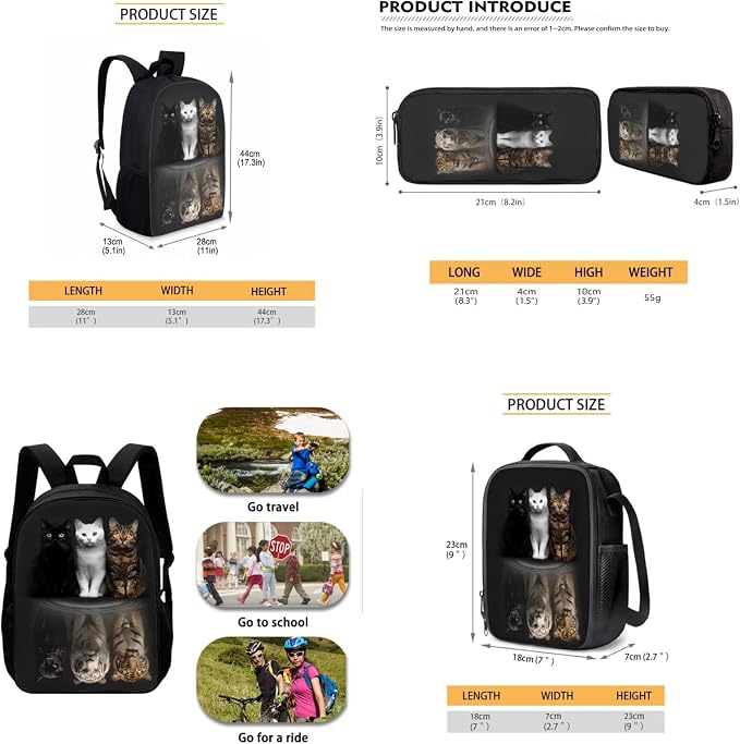 AFPANQZ Kids Backpack 3 Pieces Set Large Capacity School Bags with Heat Insulated Lunch Bags Small Pencil Bags 3 Pack - Image 5