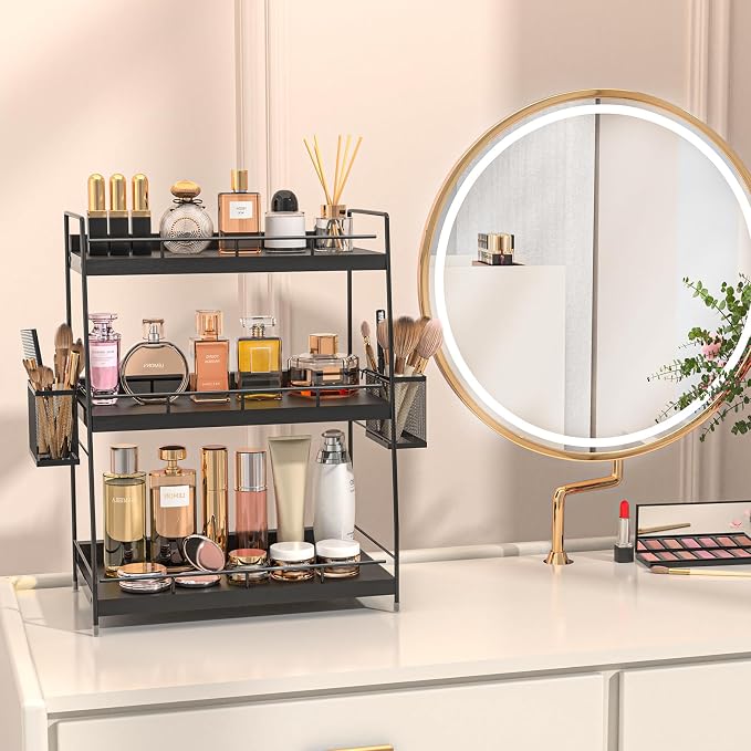 Bathroom Counter Organizer,Bathroom Countertop Organizer with Baskets,Vanity Organizers,Counter Shelf,Countertop Storage, Makeup Organizers(Black) - Image 8